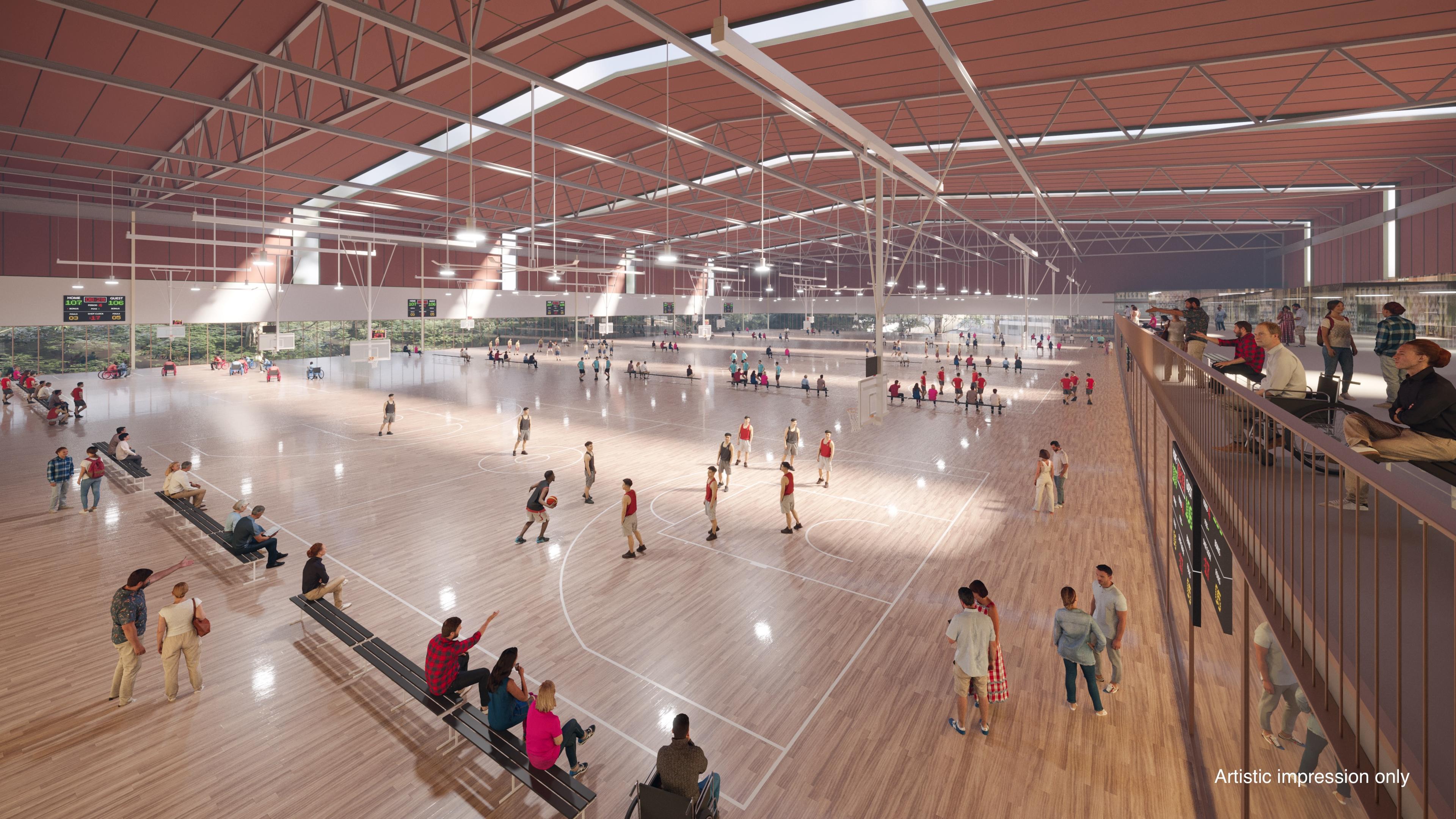 Artist impression of inside the new Chandler Indoor Sports Centre